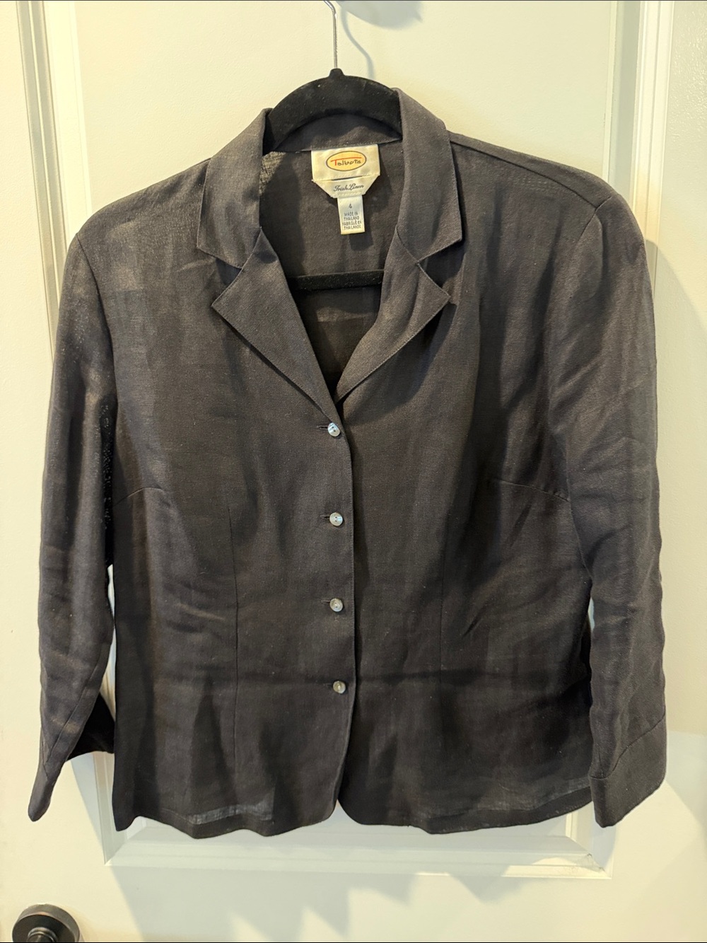 Talbots Black Button-Front Linen Blazer Blouse